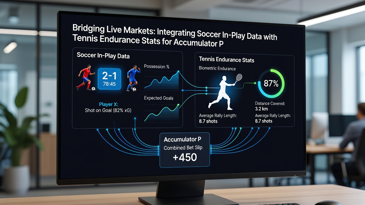 Data visualization dashboard showing integrated soccer and tennis statistics for betting accumulators