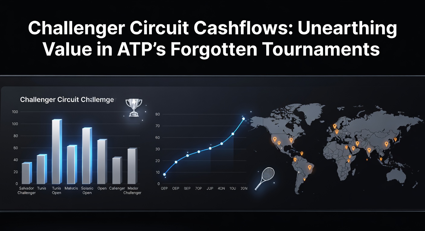 Tennis players competing intensely on a Challenger Tour court under bright lights, highlighting the gritty undercard of professional tennis