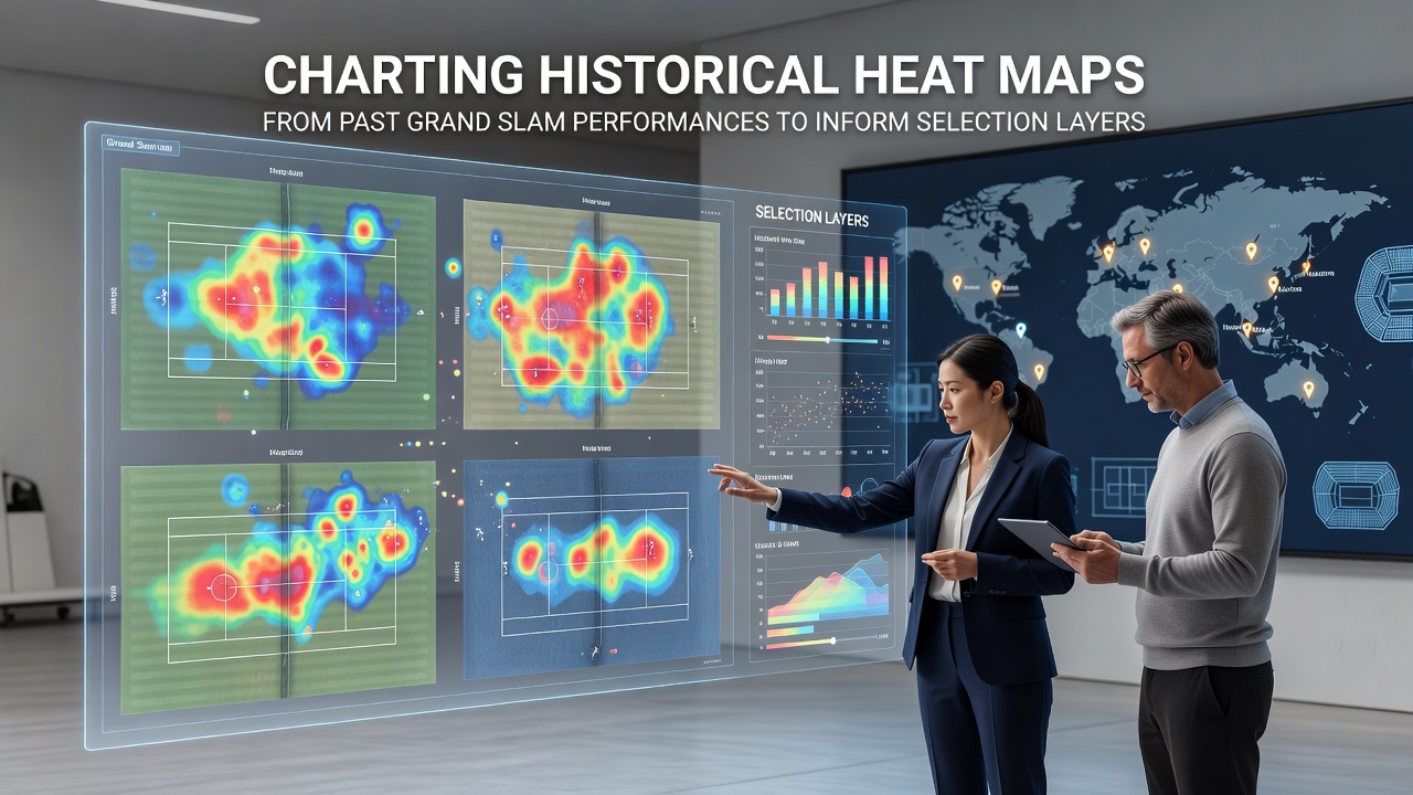 Heat map visualization showing court coverage patterns from multiple Grand Slam matches