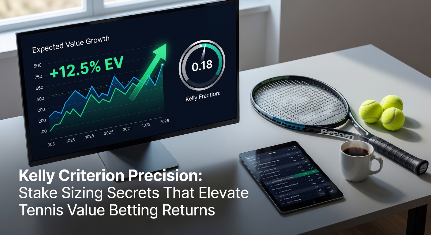 Graph illustrating Kelly Criterion stake sizing curves applied to tennis match outcomes, showing optimal bankroll growth trajectories