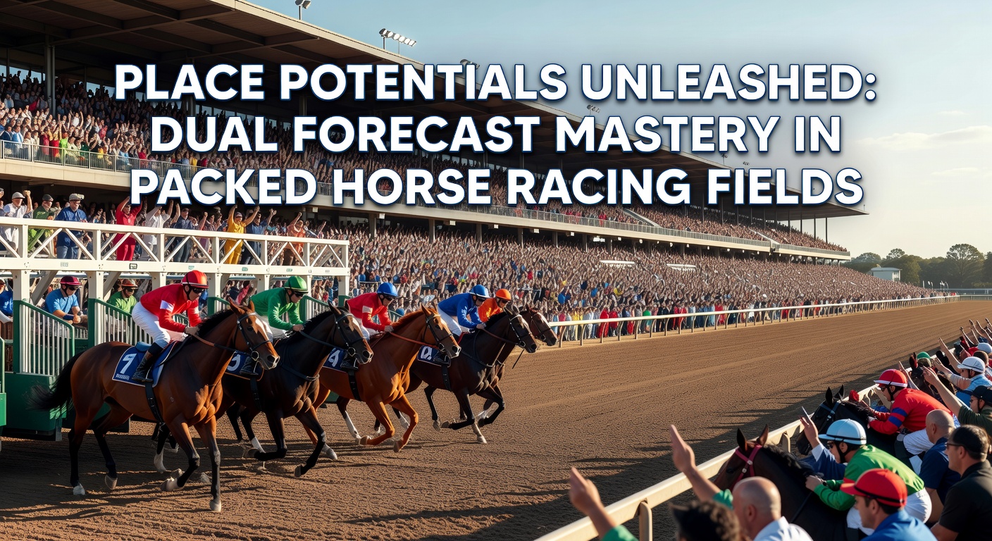 A packed horse racing field thunders down the straight, with horses bunched tightly and jockeys urging them on amid a cheering crowd