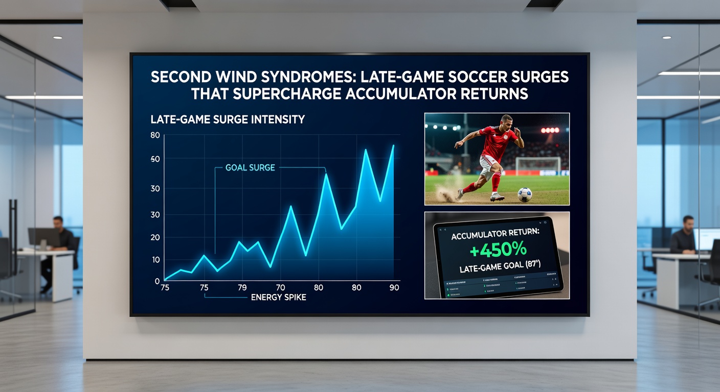 Graph showing spike in soccer goals during the final 15 minutes across major leagues, with overlaid accumulator payout examples